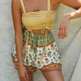 Floral Printed Elastic Vintage Chic Boho Bohemian Shorts