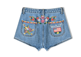 Casual Denim Embroidery Floral Cotton Boho Bohemian Shorts