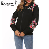 Embroidery Pockets Zipper Casual Vintage Bohemian Jackets Coats