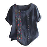Floral Embroidered Short Sleeves boho Blouses