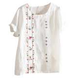 Floral Embroidered Short Sleeves boho Blouses