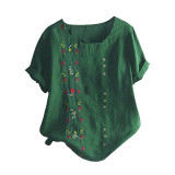 Floral Embroidered Short Sleeves boho Blouses