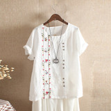 Floral Embroidered Short Sleeves boho Blouses