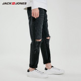 Straight Fit Ripped Black Crop Jeans