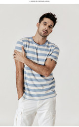 O-neck Short-sleeved Slim Fit Blue Striped T-SHIRT