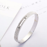 Rose Gold Hollow Crystal Stainless Steel Love Slide Zircon Carter Bangle Cuff Bracelet