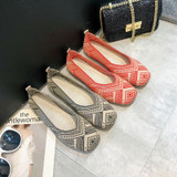 Square Toe Knit Fabric Loafers Breathable Flat shoes