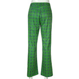 Green Checkered Straight High Waist Plaid Pants