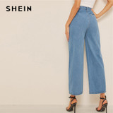Blue Button Fly Loose Wide Leg Denim Jeans