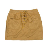 High Waist Pencil Mini Sexy Suede Lace Up Party Skirt