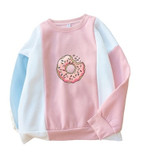 Kawaii Donuts Printing Cute Patchwork Pastel Contrast Color O neck Sweatshirt