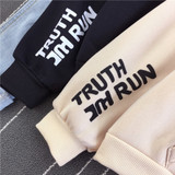 Casual Pockets Letter Print Plain Color Loose Hooded Sweatshirts