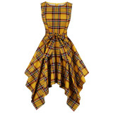 Plaid Printed Vintage O Neck Sleeveless Dresses