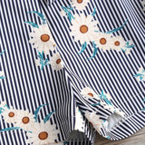Casual Blue Loose Stripe Floral Print Boho Bohemian Shorts