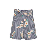 Casual Blue Loose Stripe Floral Print Boho Bohemian Shorts