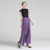 Silk Maxi Long Purple Elegant Print Pleated Boho Bohemian Skirts