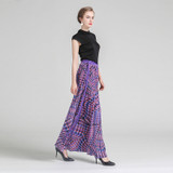 Silk Maxi Long Purple Elegant Print Pleated Boho Bohemian Skirts