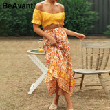 Floral Print Lace Up Yellow Sexy Bottom Retro Boho Bohemian Skirts