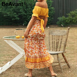 Floral Print Lace Up Yellow Sexy Bottom Retro Boho Bohemian Skirts