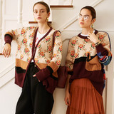 floral argyle Back color long sleeve knitted Boho Bohemian Sweaters