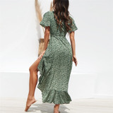 Floral Print Long Chiffon Ruffles Wrap Casual V Neck Split Sexy Boho Bohemian Dresses Floral Print Long Chiffon Ruffles Wrap Casual V Neck Split Sexy Boho Bohemian Dresses