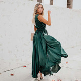 Sleeveless Split Lace Up V Neck Boho Bohemian Dresses