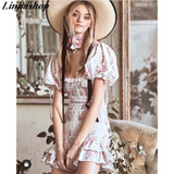 beige short sleeve ruffles slim mini Boho Bohemian Dresses
