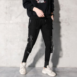 Black Light Punk Ribbons Casual Harem Pants