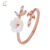 Adjustable Crystal Leaf Shell Flower Rings