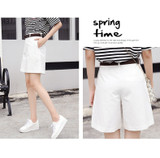 Casual Loose Wide Leg Belt Green White High Waist Shorts Casual Loose Wide Leg Belt Green White High Waist Shorts