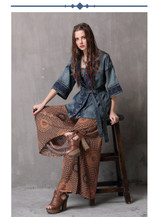 V Neck Half Sleeve Flower Embroidery Belted Boho Bohemian Jackets Coats