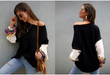 Lantern Sleeve Jumper Long Sleeve Print Fluffy Boho Bohemian Sweaters