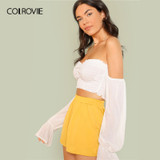White Flounce Sleeve Shirred Off the Shoulder Boho Bohemian Tops