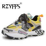 Chunky Lace up Casual with Platform Stylish Mixed Color Breathable Sneakers Shoes