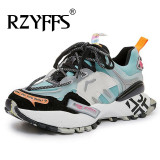 Chunky Lace up Casual with Platform Stylish Mixed Color Breathable Sneakers Shoes