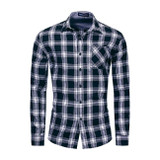 Plaid Navy Red Long Sleeve Dress Shirts