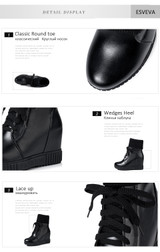 ESVEVA 2020 Women Boots Platform Shoes Wedges Lac Up Ankle Boots Height Increasing Woman Shoes 34-43 Winter Boots for Girls