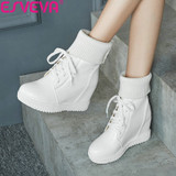 ESVEVA 2020 Women Boots Platform Shoes Wedges Lac Up Ankle Boots Height Increasing Woman Shoes 34-43 Winter Boots for Girls