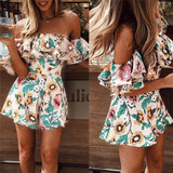 Floral Printed Off Shoulder Ruffle Romper