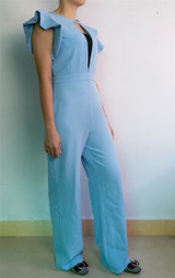 Deep V neck Sexy Solid Color Straight Jumpsuits