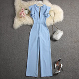 Deep V neck Sexy Solid Color Straight Jumpsuits