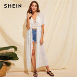 Lace Insert Tie Waist Sheer Long line Kimono