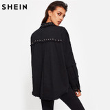 Studded Frayed Hem Denim Jacket