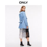 vintage pure color lapel waist tie Denim Jacket