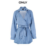 vintage pure color lapel waist tie Denim Jacket