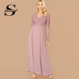 Elegant Lace Detail V Neck A Line Zipper Back Pleated Party Dresses