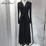 V neck Long sleeve Metallic Black Leopard Dresses