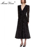 V neck Long sleeve Metallic Black Leopard Dresses