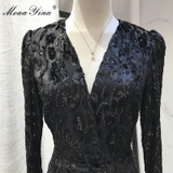 V neck Long sleeve Metallic Black Leopard Dresses