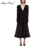 V neck Long sleeve Metallic Black Leopard Dresses